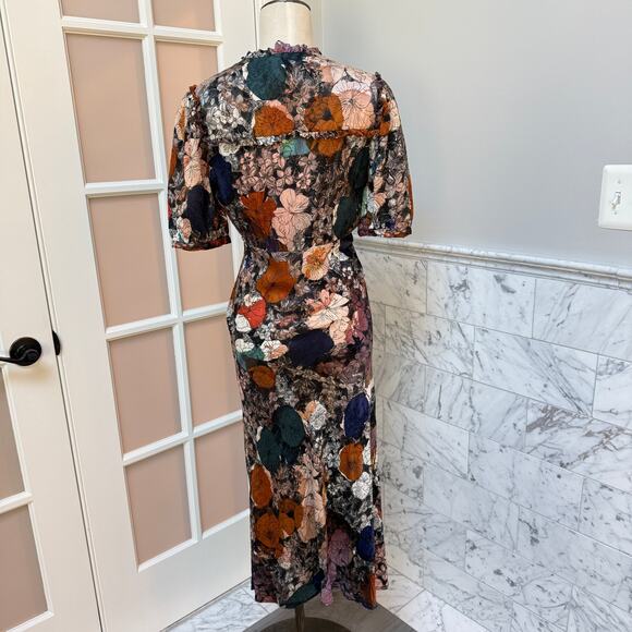 Raquel Allegra Bella Dress Flower Medley Feminine V-Neck Silk Jacquard Small 2/4 - Picture 5 of 11